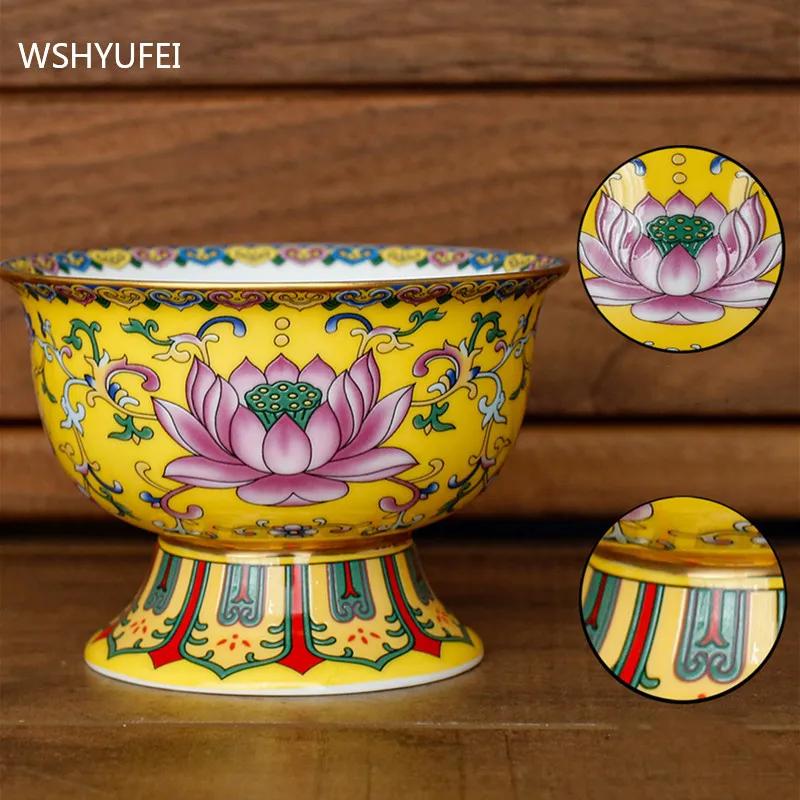 Chinesische Keramik Hohe Schale Buddha Hall Ornamente Heimkreativität Snack Aufbewahrungsschale Traditionelle Buddhistische Anbetungsartikel