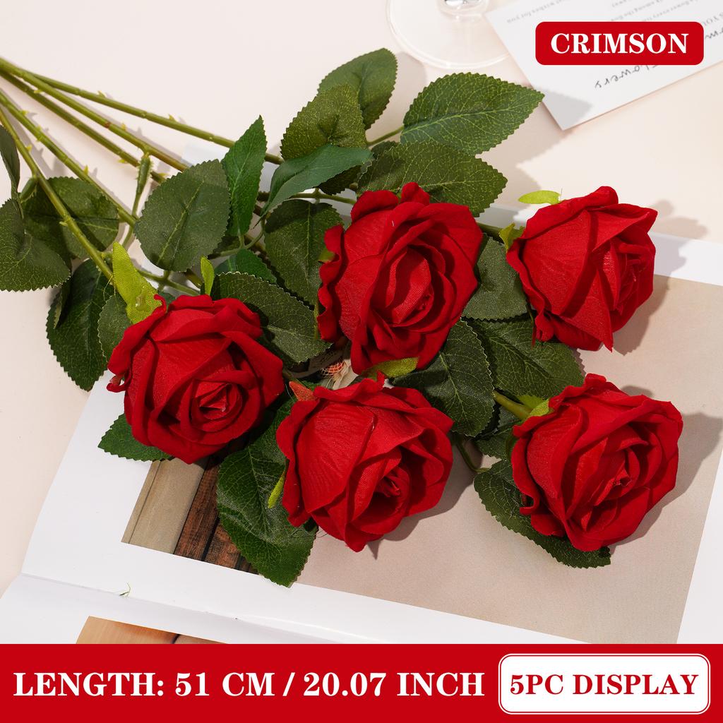 3/5 Stück 51 cm künstlicher Rosenstrauß aus rotem Samt, ideal für Heimdekoration, Partys, Tischdekoration, Valentinstag, Hochzeiten und DIY-Projekte
