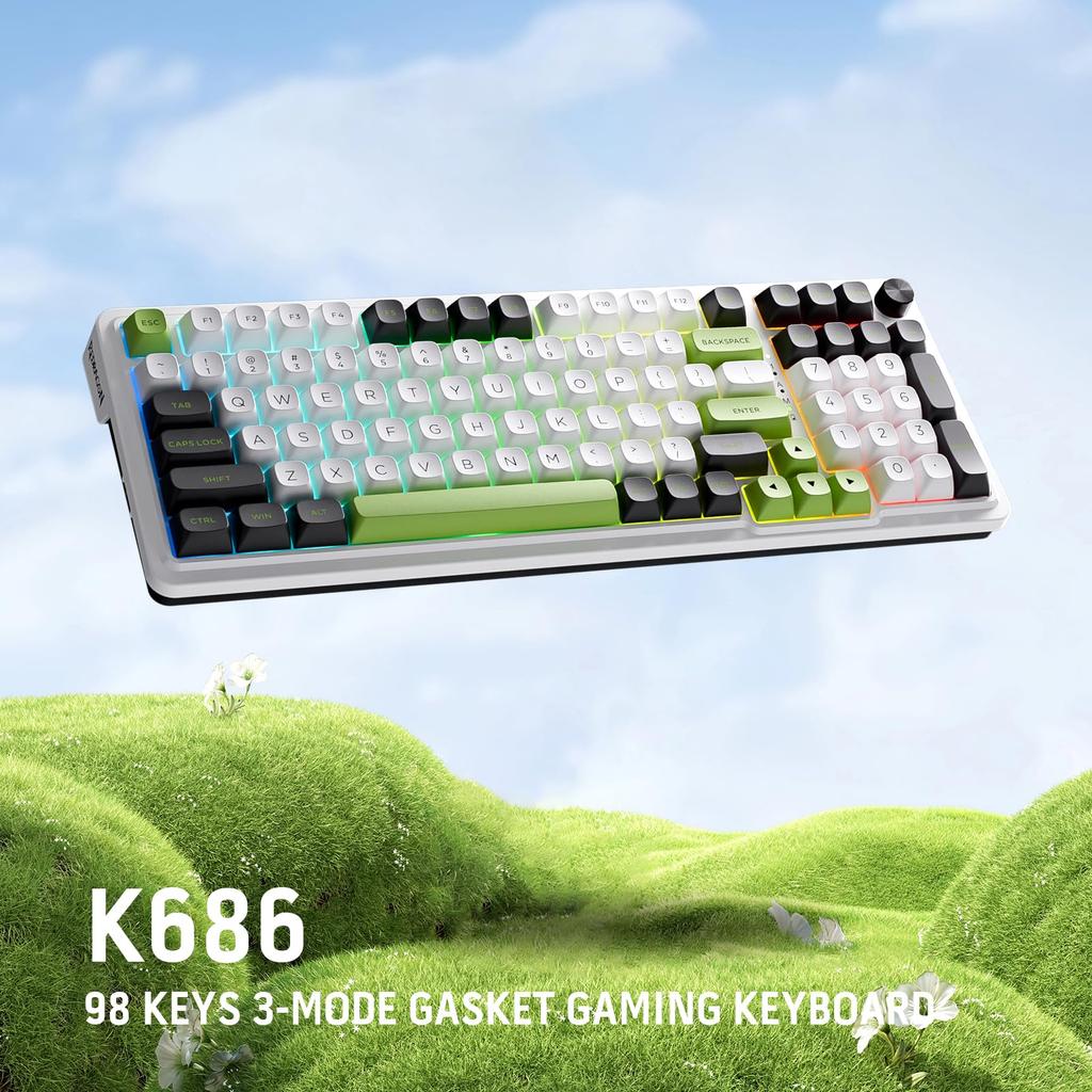 Redragon K686 Pro 98 Wireless Gasket RGB Gaming Keyboard PBT Mechanical Keyboard with Dedicated Knob Control Noise Custom Linear Switches Keys, 3-Mode