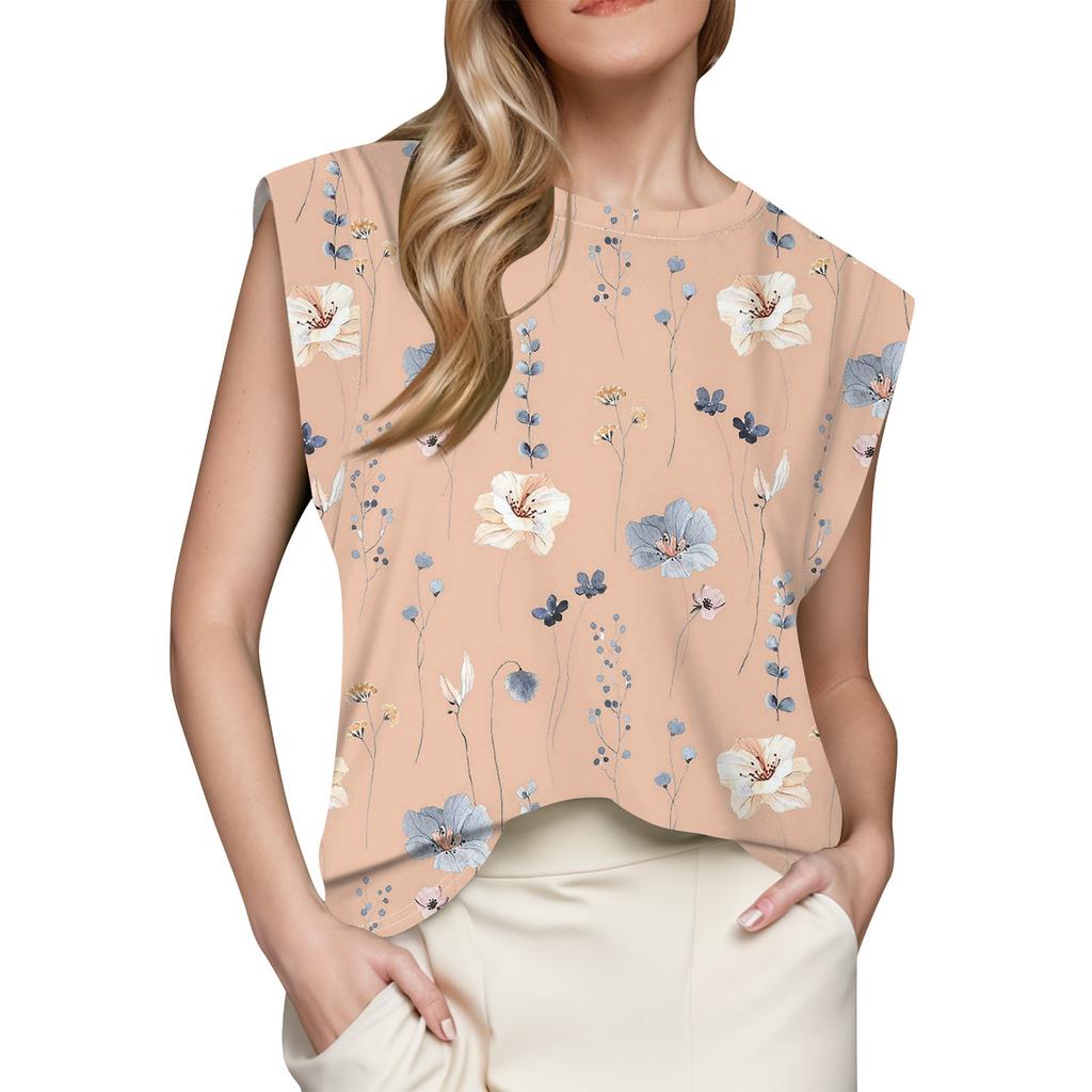 Damen Oberteil mit Flügelärmeln, Sommer, bedruckt, Tanktop, Basic-T-Shirt, lässig, locker
