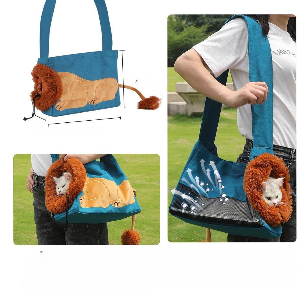 Portable Pet Cat Carrier Tote Bag Cartoon Lion Big Capacity Sight-Seeing Window Breathable Pet Carrier Sightseeing Tote
