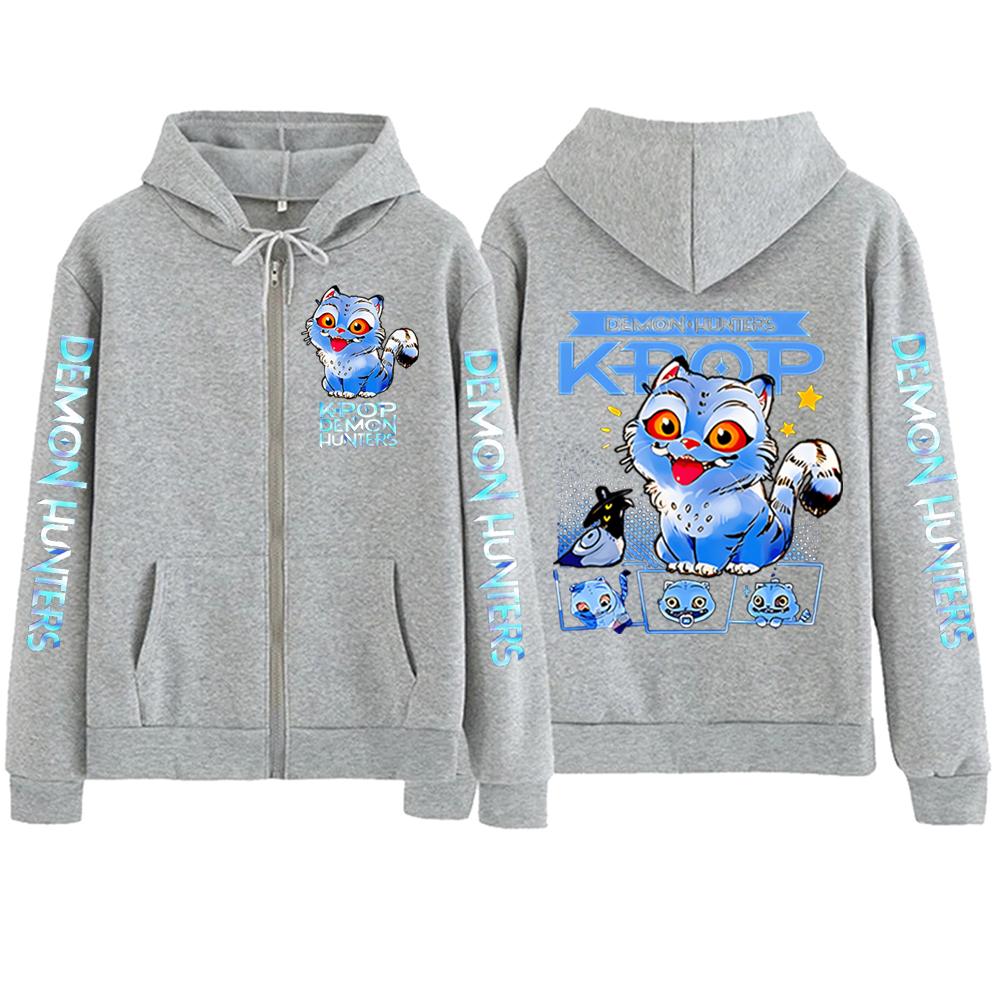 

Hot K-pop Anime Kpop Demon Hunter Cute Tiger Zipper Hoodie Harajuku Pullover Tops Streetwear Sweatshirt Unisex XL серый
