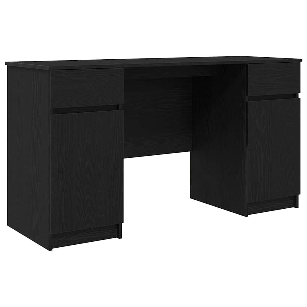 Desk with Shelf Black Oak Effect 140 X 49 X 76 Cm