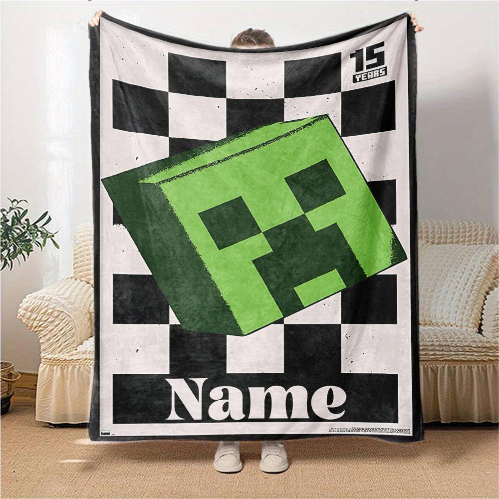 Custom Name Minecraft Adventure Quest Blanket for Couch & Bed, Plush Cozy Fuzzy Blanket Super Soft & Warm Blankets for Fall and Winter. 0908442
