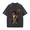 Love Is Black Tan Dog Portrait Washed Vintage Short Sleeve Loose Streetwear Tee