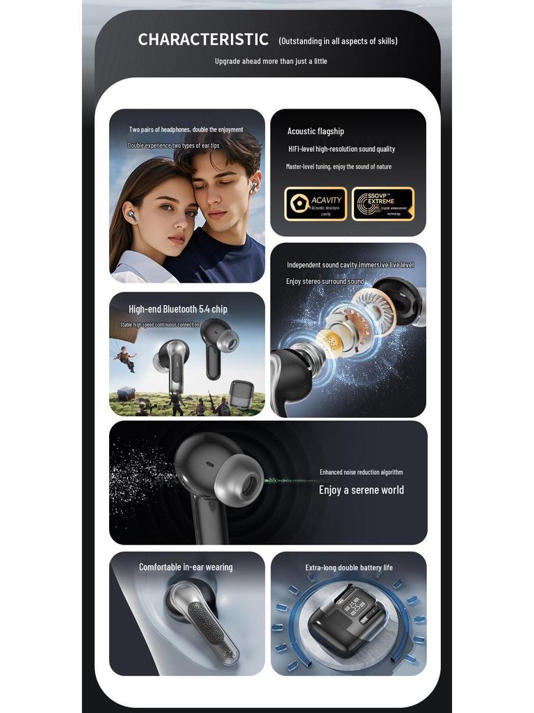 Q76 Dual In-ear Wireless Bluetooth Headset - Long Battery Life, High Sound Quality, Four-in-One Design