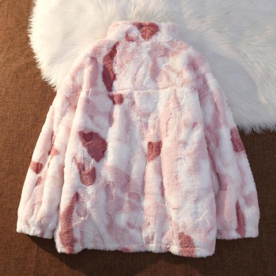 Damen-Wintermantel, verdickter Plüsch, Stehkragen, Nackenschutz, winddicht, kältebeständig, lange Ärmel, Reißverschluss, farblich passende Batik-Damenjacke