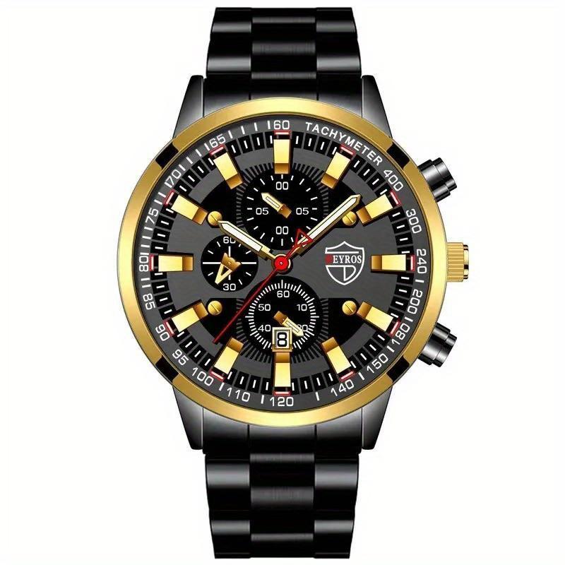 Luxury Men's Casual Fashion Business Gold Needle Digital Steel Band Quartz Watch Calendar Designed For Successful Men Classic