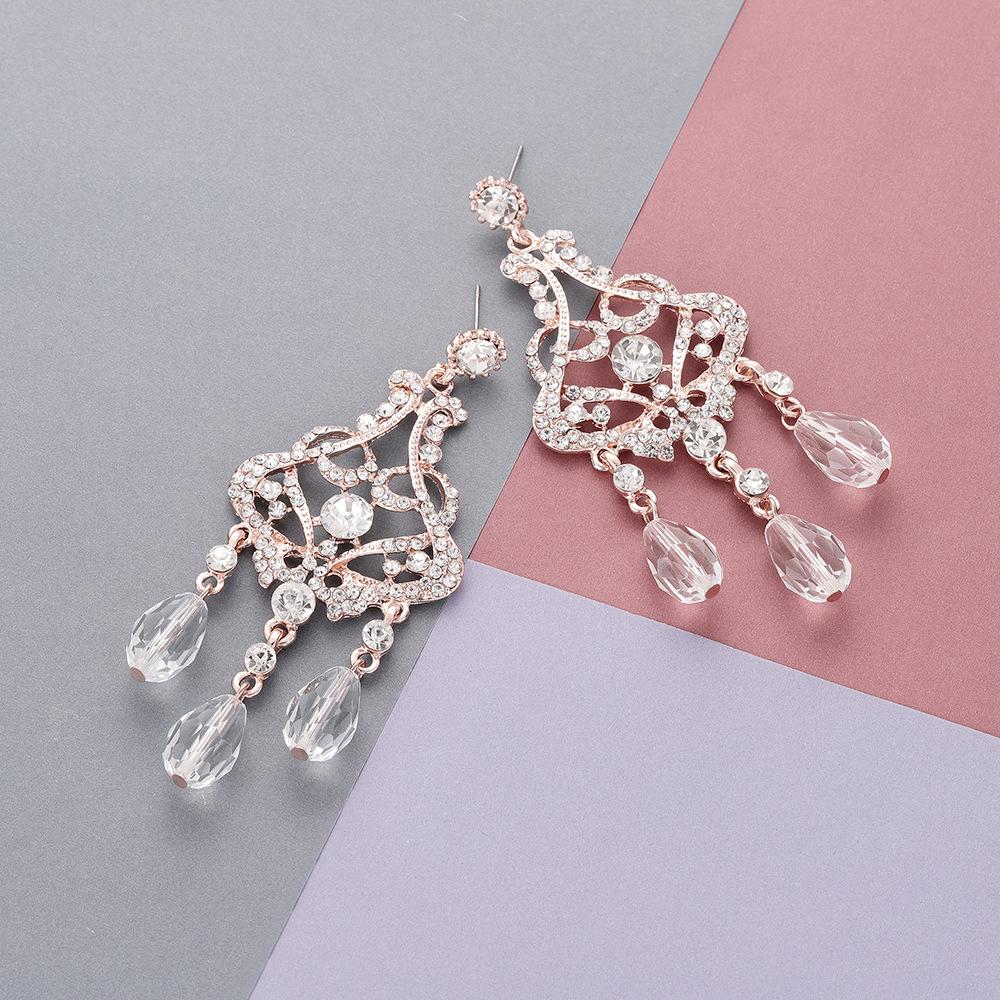 

European and American handmade bridal rhinestone flower stud earrings, earrings bridal earrings jewelry
