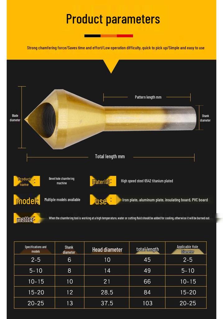 90° Chamfer and Deburring Drill for Countersinking and Hole Enlarging