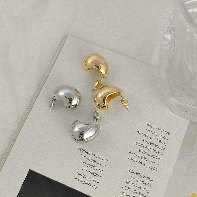 Korean Style Chunky Oval & Teardrop Metal Bean Stud Earrings