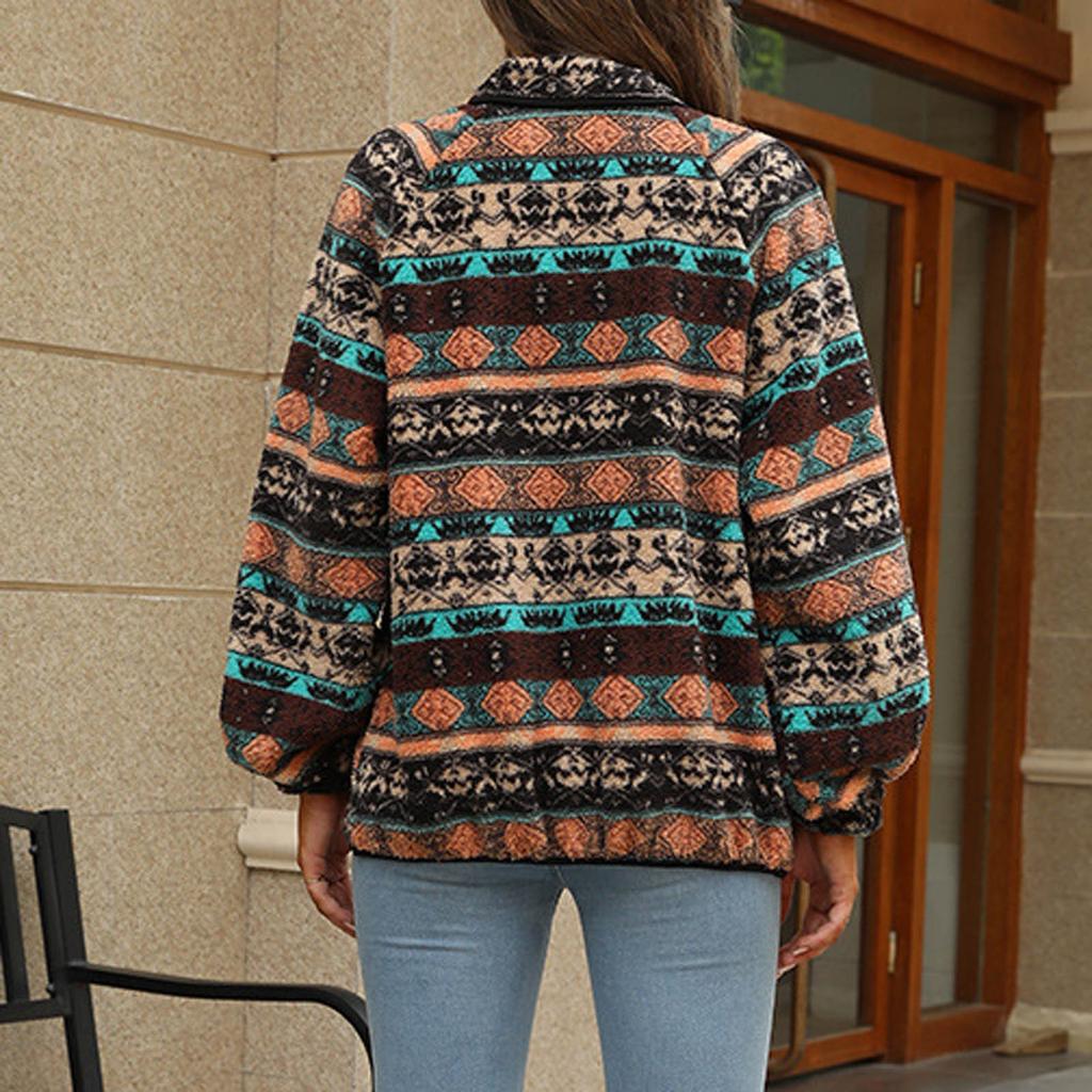 Women's Fashion Casual Temperament Bump Color Printed Plush Long Sleeve Coat