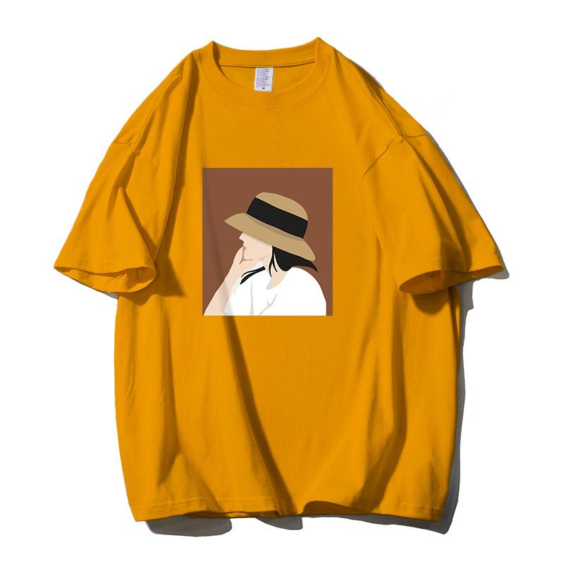 Shellsuning Summer 100% Cotton Soft Printed T-shirts Women 2023 New Fashion Simple O-neck Basic Harajuku Tees Casual Girl Top Female All-match Tops