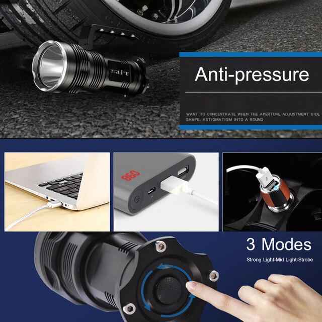 72000 Lumens LED Flashlight XHP50 USB Rechargeable Powerful Portabl Lamp Searchlight Flash Light By