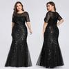 Plus-Size Bridesmaid Evening Gown with Sequins, Mesh, Mermaid Silhouette, Slim Fit, Suitable for Banquets, Performances, and Hosting, Long Dress