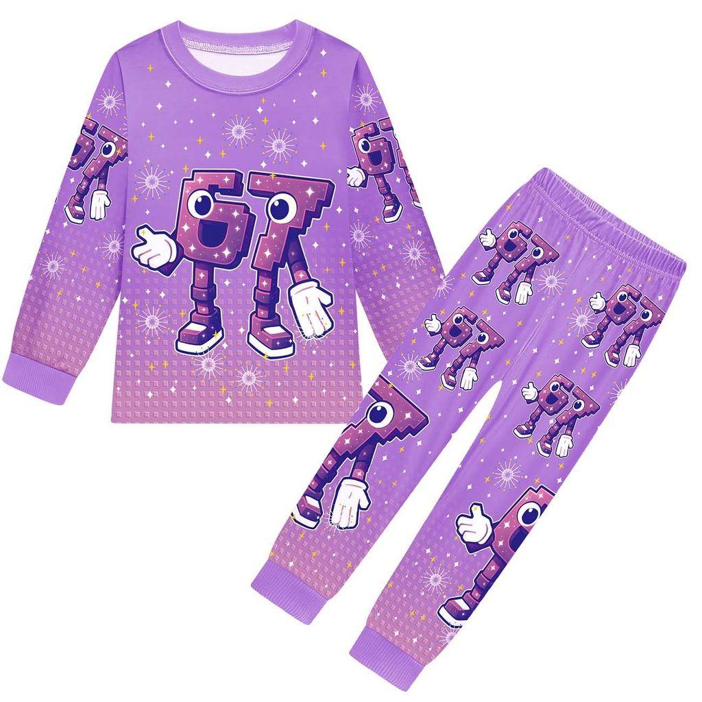 

19696 Детские футболки с длинными рукавами, штаны, пижамы, комплекты одежды для сна с принтом «Six Seven» и принтом «Steal a Brainrot 67» для мальчиков и девочек 100cm