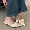 Fashion Pink Footwear Fashion Pointed Toe Women Heeled Slides Slippers Shoes Female Butterfly-Knot Ladies Low Heel Slippers Shoes Mules