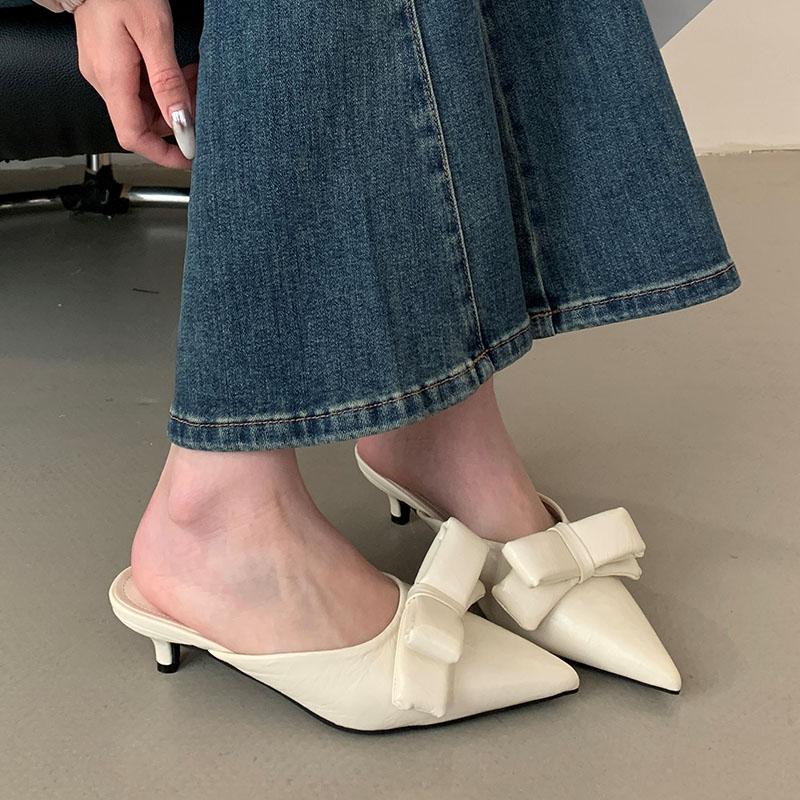 Mode Rosa Schuhe Mode Spitzschuh Damen Absatz-Pantoletten Hausschuhe Schuhe Weiblich Schmetterlingsknoten Damen Niedriger Absatz Hausschuhe Schuhe Pantoletten