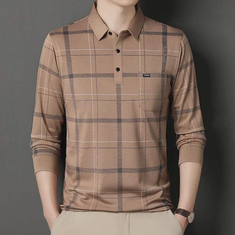 2024 Striped Long-Sleeve Men's Polo Shirt - Casual Fashion with Lapel