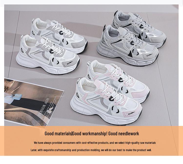 2025 Women's Breathable Mesh Daddy Sneakers – Korean Style, All-Match, Thick-Soled Casual & Running Shoes for Spring