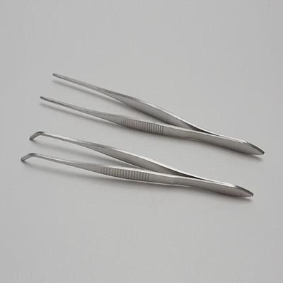 Pinças Oftálmicas de Aço Inoxidável Espessadas - 10cm Retas, Cotovelo, Dentadas, Pontiagudas para Experiências de Biologia do Ensino Médio.