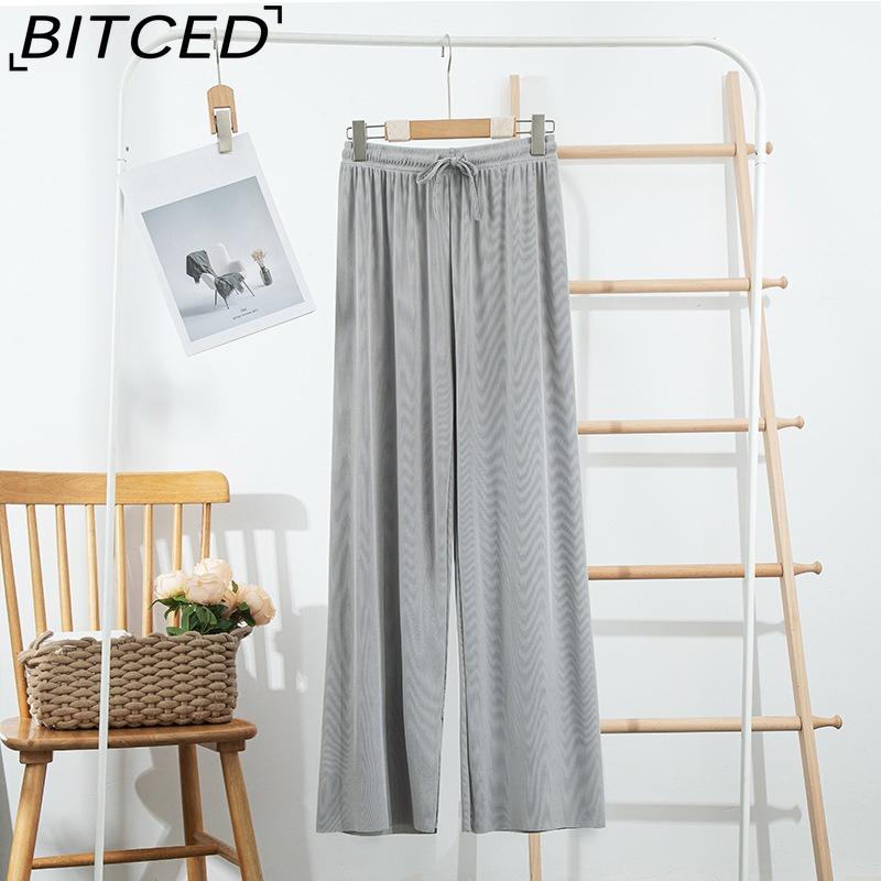 BITCED Ice Silk Wide-Leg Trousers for Women Spring/Summer Lightweight Slimming Loose-Fit Drapey Breathable Straight-Leg Casual Floor-Length Trousers