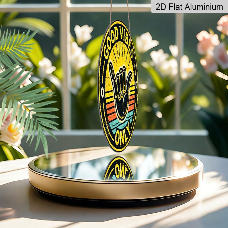 2D Flat, 1pc Round Aluminum Sign, Vintage Decorative Metal Wall Art, Good Vibes Only Shaka Hand Print, Hippie Vintage Wall Decor, Gift For Surfers