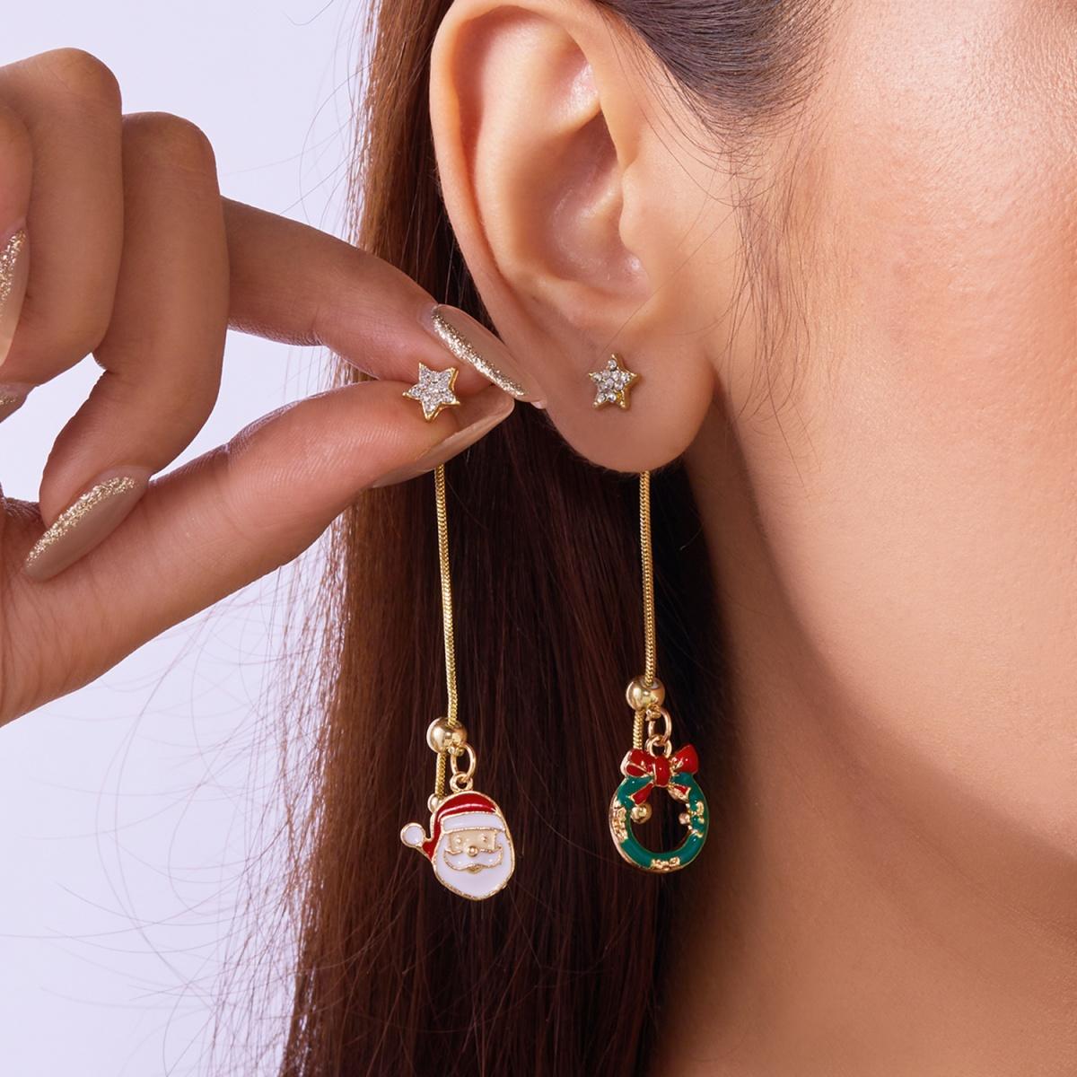 

Christmas Enamel Crawling Santa Claus Gift Box Asymmetric Drop Earrings Wreath Star Tassel Earring Gifts For Women Men Jewelry