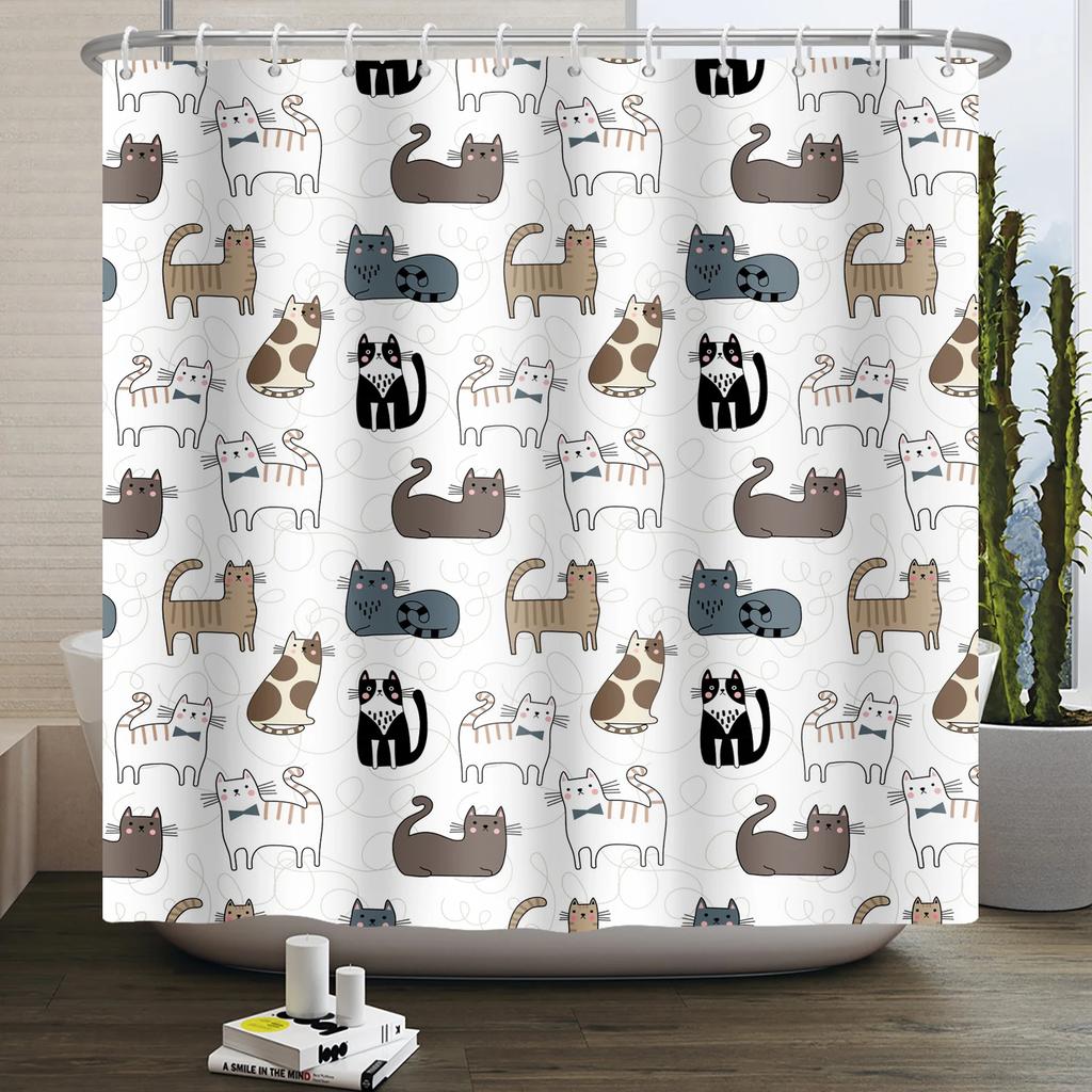 Cute Cats & Dogs Waterproof Shower Curtain - Fun and Colorfully Playful Pet Design for Cheerful and Lively Bathroom Decor