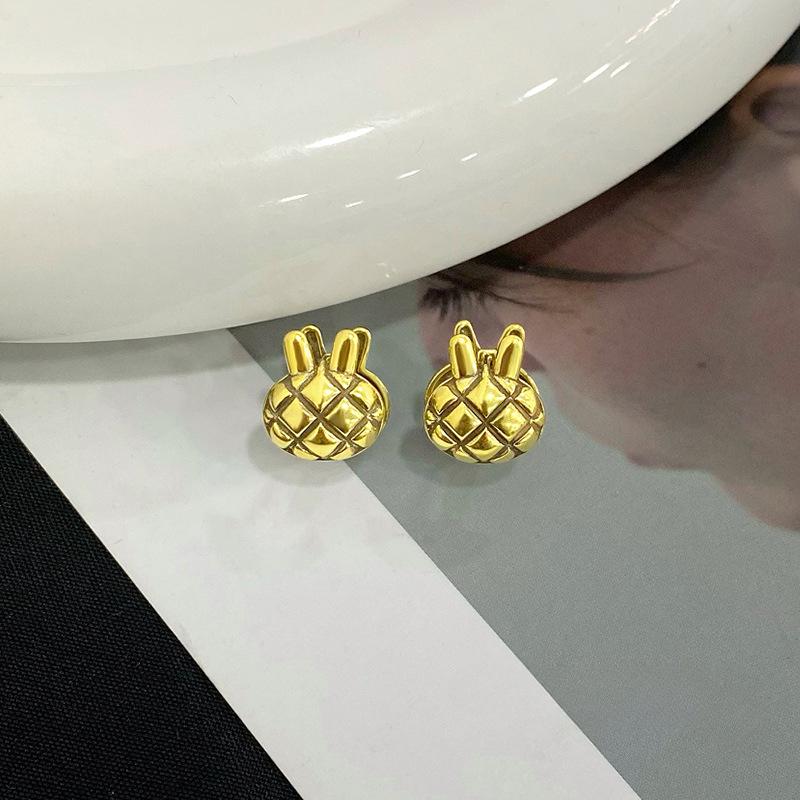 Ins Style Diamond Checkered Rabbit Ear Buttons for Women Cute Personality Retro Sweet Cool Ear Decoration