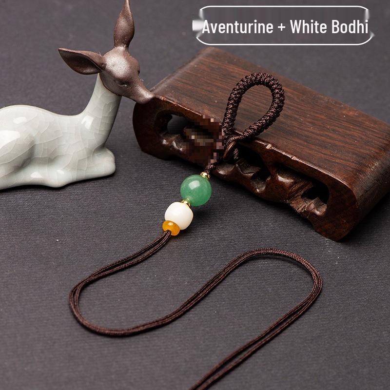 Handgeknüpfter Diamantknoten Auto-Schlüsselanhänger mit Messinganhänger und Jade-Akzent