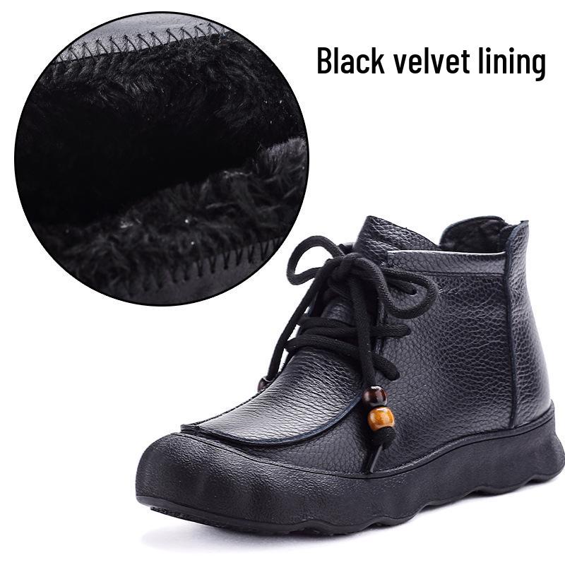 Übergrößen Damen Echtleder Fleecegefütterte Stiefeletten mit Weicher Dicksohle