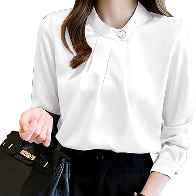 

[H.U.A] blouse ladies tops pullover chiffon shirt long sleeve V-neck cool biz white blouse office clothes Lose weight cute spring summer autumn white