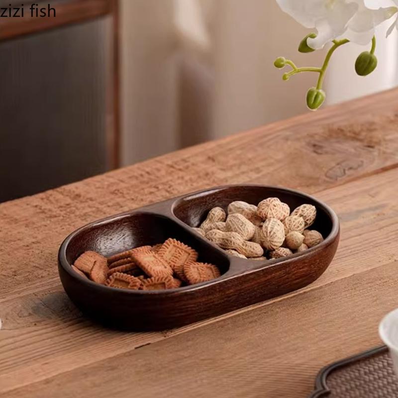 Walnut Dried Fruit Plate Snack Plate Fruit Bowl Refreshment Tray Wooden Snack Platter Pastry Plates Dim Sum Dish Dessert Plates
