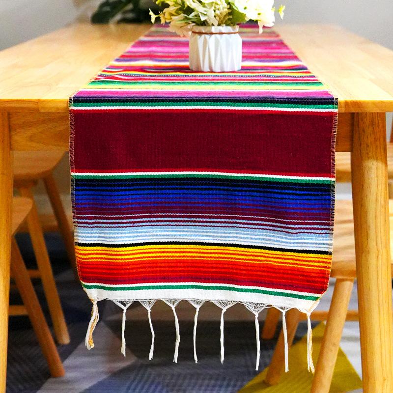 Mexican table flag blanket party tablecloth woven tablecloth fringed blanket Mexican tablecloth striped blanket