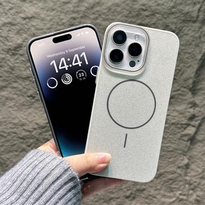 Glitzer für Magsafe Magnetische Telefonhülle für iPhone 16 15 Pro 14 13 12 Pro Max 11 Stoßfeste, einfarbige, schlanke Silikonabdeckung mit PC-Objektivrahmen