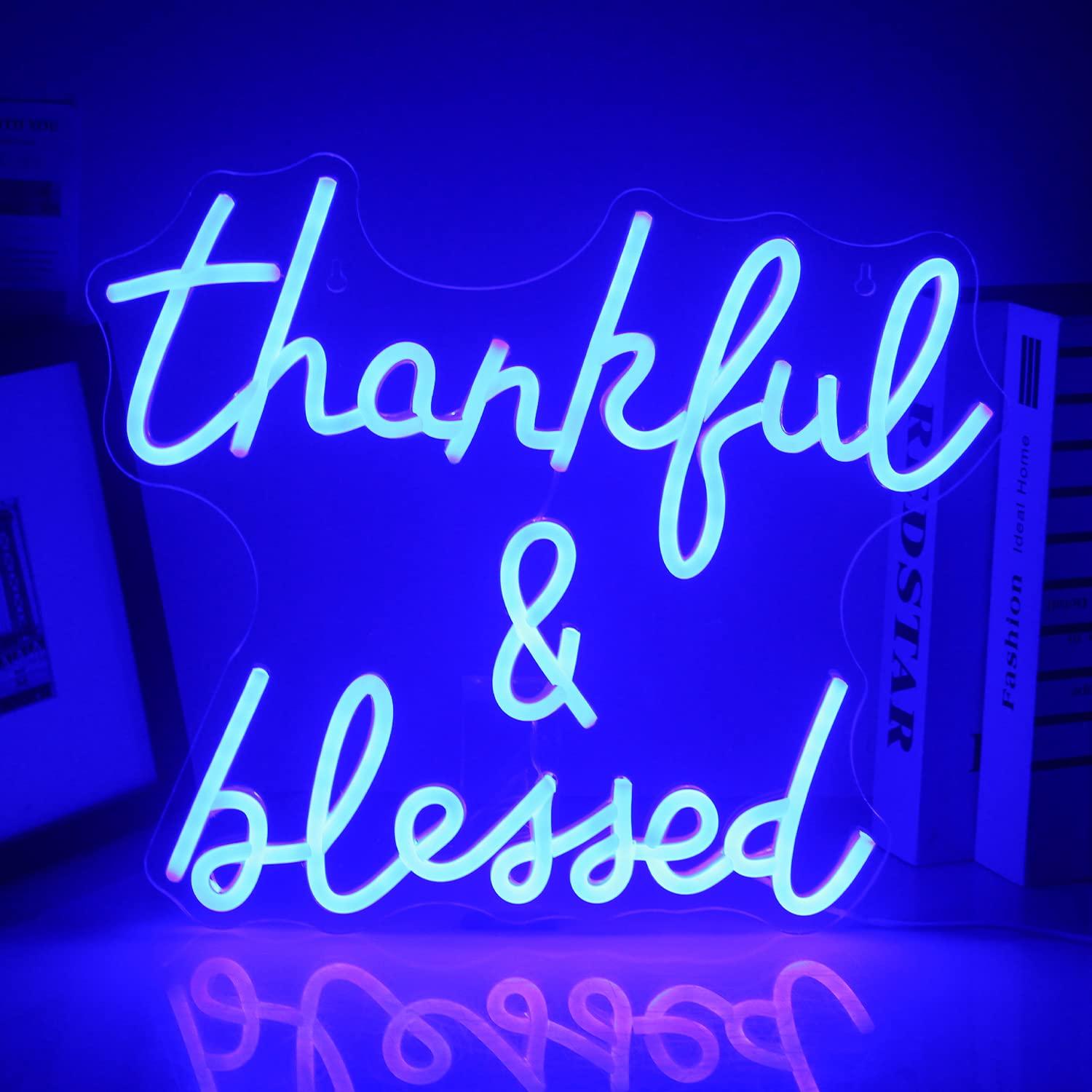 Thankful and Blessed Neon Sign Thanksgiving Led Sign Blessed Lights Wall Decor Wedding Decoration Birthday Party Girls Decor