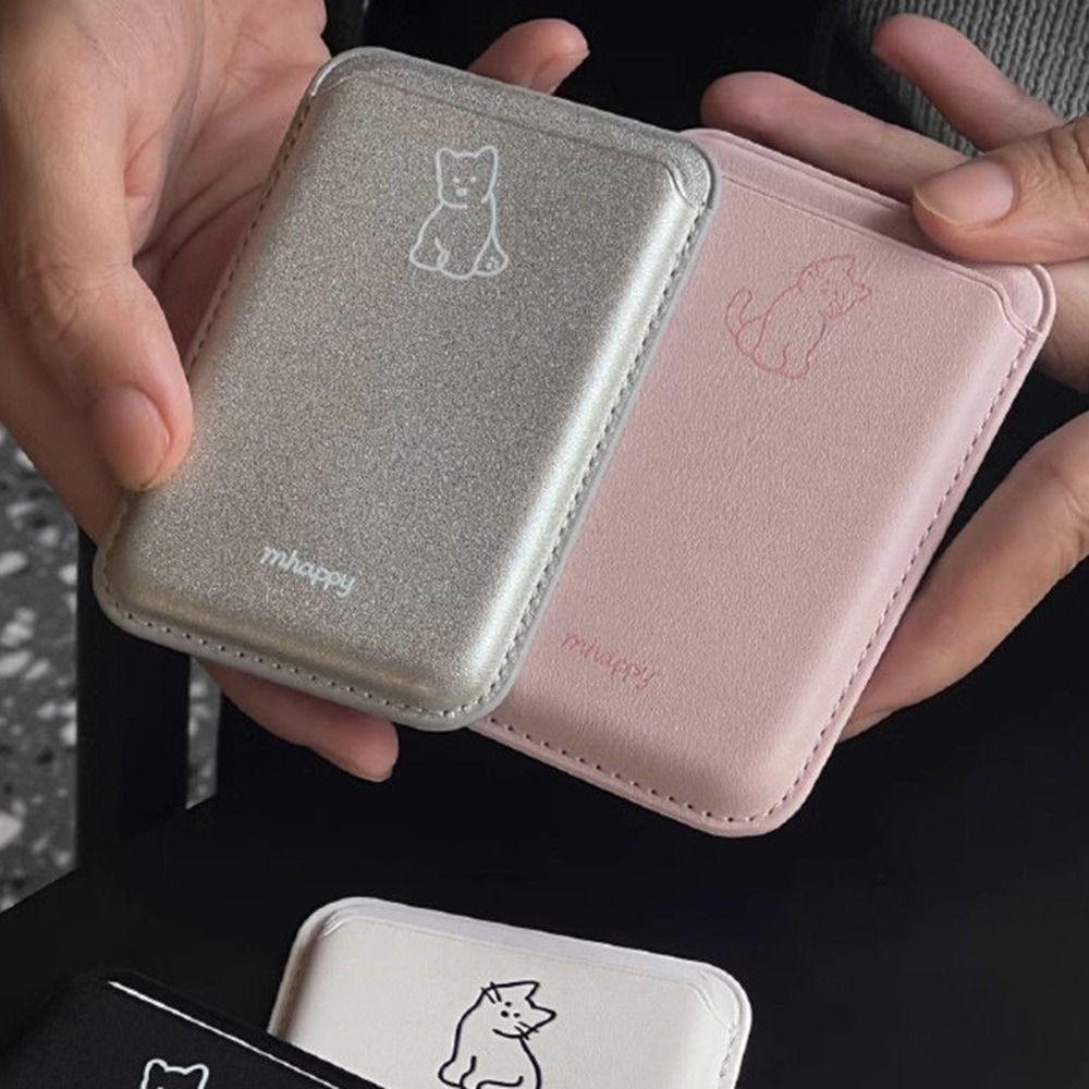 Cute Cat Phone Card Holder Dustproof Pu Leather Card Wallet Cover Anti-Fingerprint Magsafe Card Case For iPhone