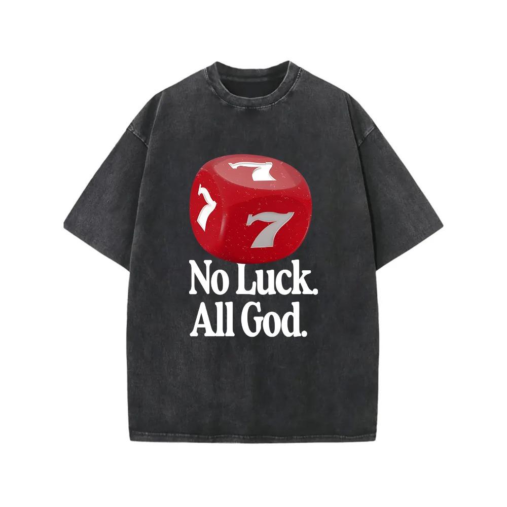 Kein Glück Nur Gott Alphabet Grafikdruck Hochwertiges Gewaschenes T-Shirt Mode Vielseitig Rundhalsausschnitt Basic T-Shirt Herren