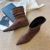 9013 Huiliya French 2025 Autumn and Winter New Flat Bottom Pointed Pleated Stacking Boots Skinny Boots Martin Boots Women's Shoes