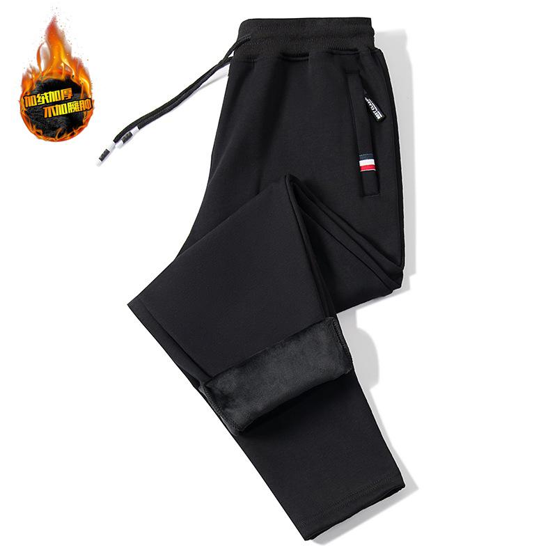 Men's Plus Size Fleece-Lined Winter Sports Sweatpants with Zip Pockets