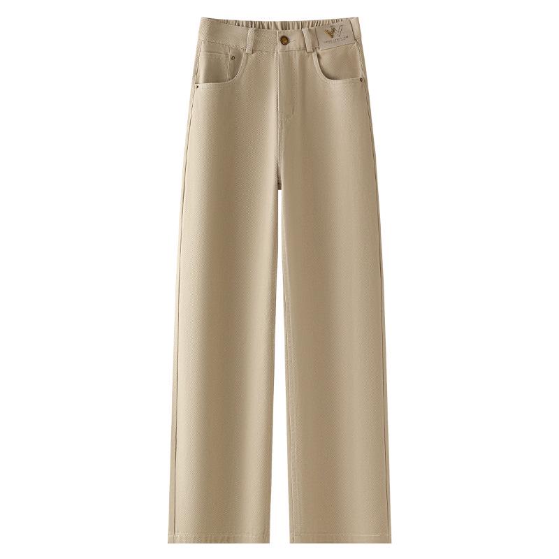 

2025 Women s Khaki Wide-Leg Jeans: American Retro Casual for Spring & Autumn 3XL