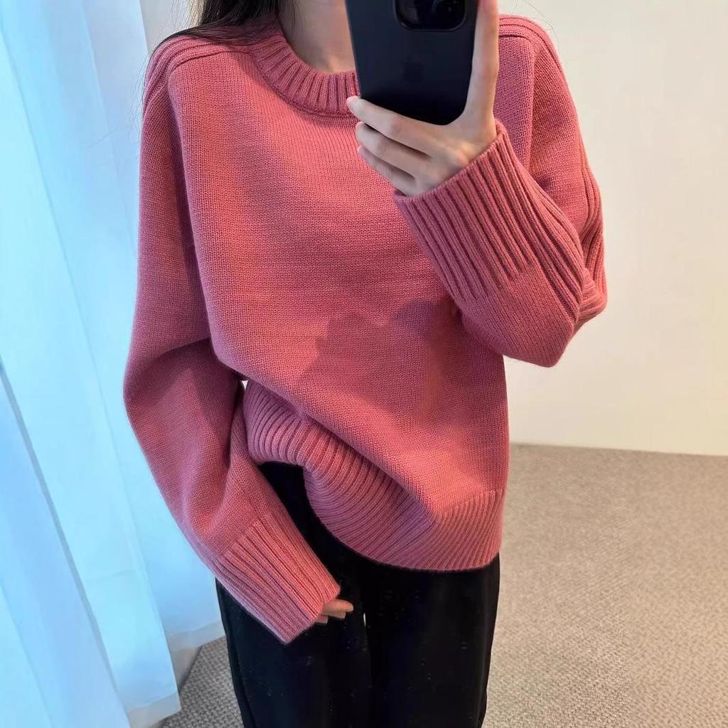 2024 Autumn/Winter Women's Korean Style Ribbed Knit Pullover Sweater - Round Neck, Loose Fit, Versatile Outerwear.