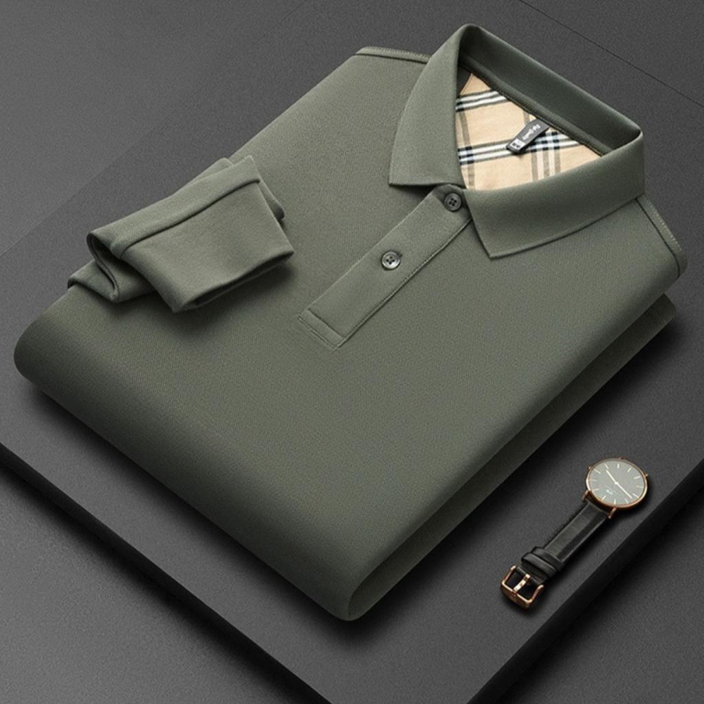 TrendHub New Men's  Cotton Business Long Sleeve Solid Color Polo Shirt Fashionable Warm Comfortable Autumn Winter Top