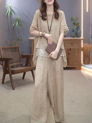 2026 Summer Women's Retro Ethnic Style Two-Piece: Elegant, Loose, Tummy-Slimming Set