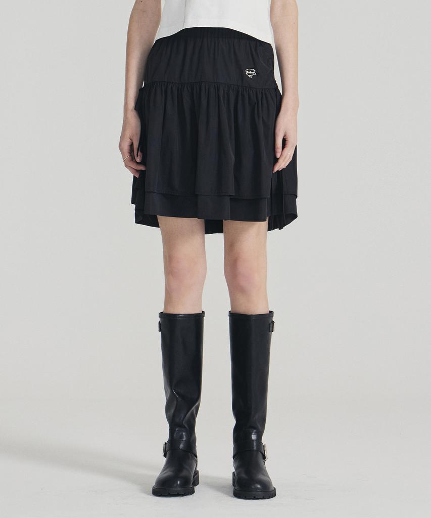 Pallet Layered Shirred Mini Skirt Black