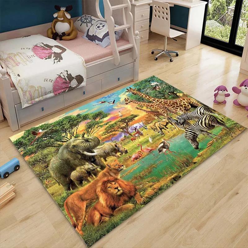 3D Cartoon Zoo Tiere Baby Krabbelmatte Teppich für Kinderzimmer Dekoration Kinderbereich Bodenmatte Bequemer Rutschfester Teppich Schnelle Lieferung