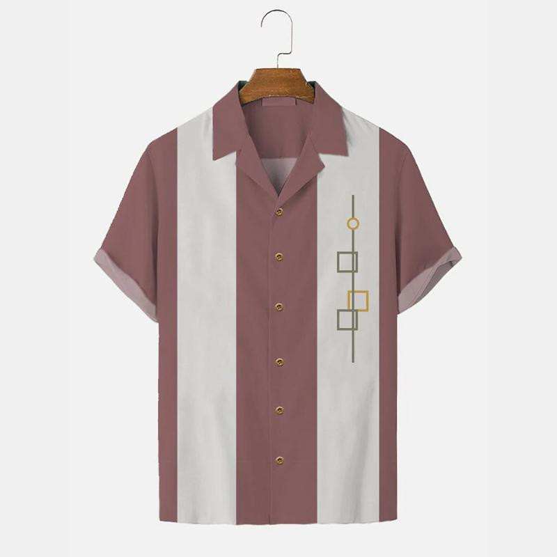 Men's Summer Hawaiian Shirt 3D Stripe Printed Short Sleeved Shirt Holiday Short Sleeved Beach Top T-shirt Men's Large Shirts
