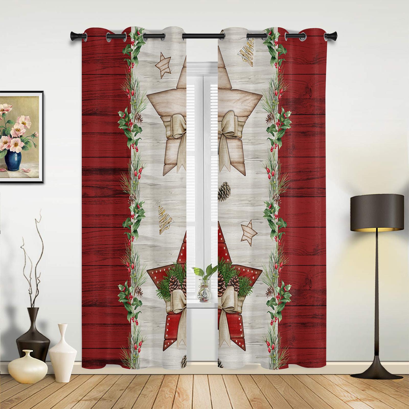 Рождественские красные деревянные зерна пятиконечная звезда оконные шторы для гостиной — фото 3