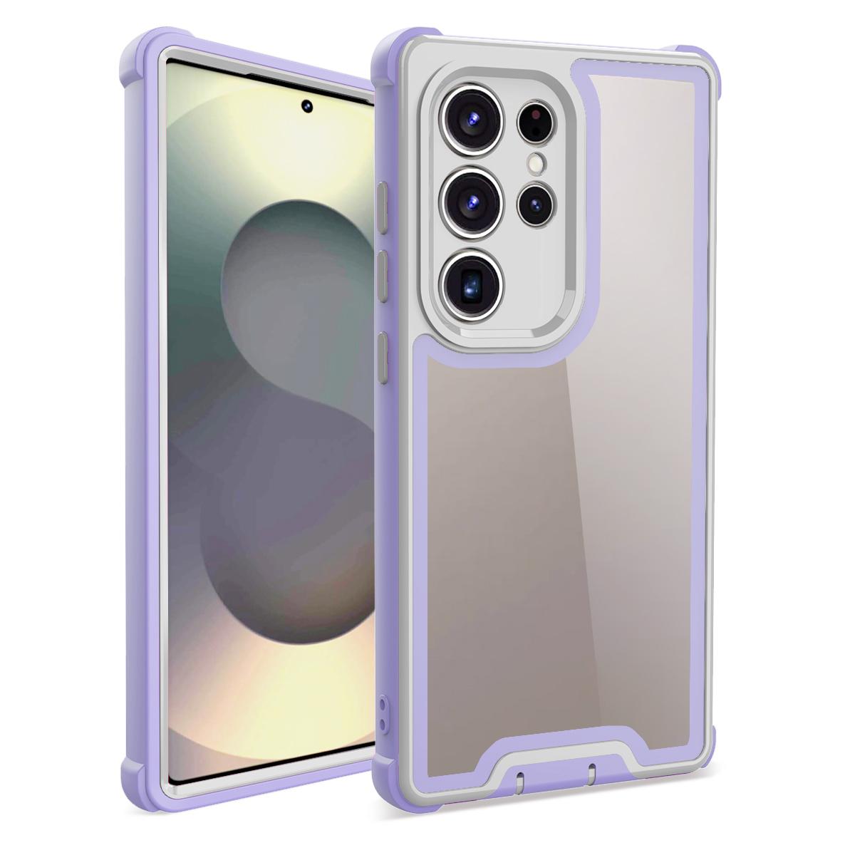

For Samsung Galaxy S24 Ultra Case Detachable 4 in 1 TPU+Acrylic+PC Shockproof Phone Cover Light Purple+Grey